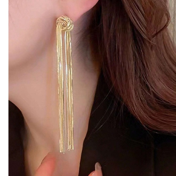 Luxe Gold Tone Long Tassel Drop Earrings - Picture 4 of 5